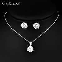 gorgeous single round cubic zirconia necklace earrings sets white gold color for women party jewelry adjustable chain czs 8021