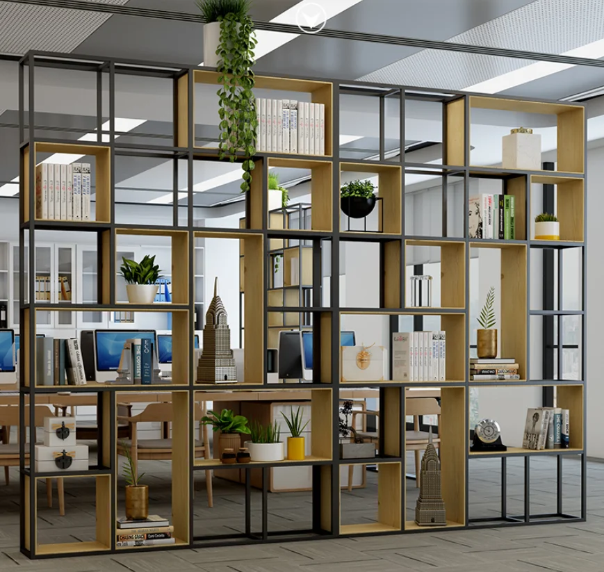 

Partition shelf office screen display shelf American family bookshelf simple modern iron solid wood storage rack