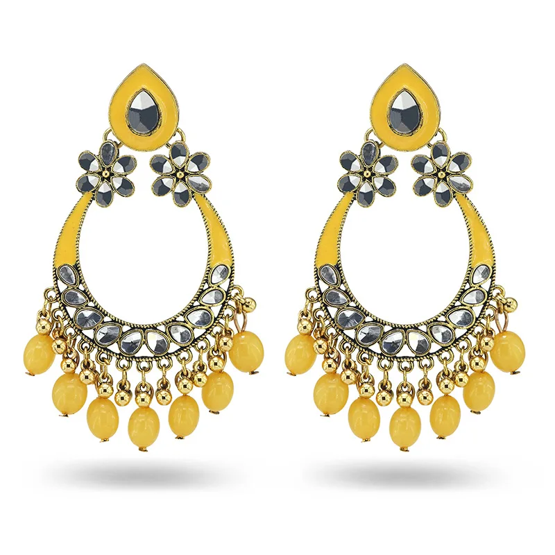2022 Instagram индийские Jhumki Jhumka ручной работы неоновые жёлтые бусины Цветок Nepel