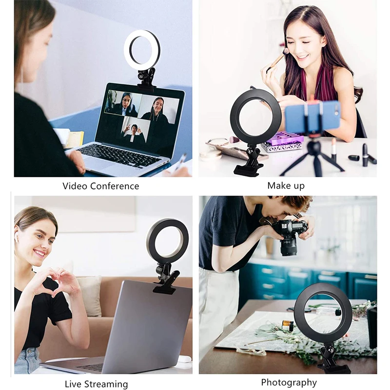

with Clamp Mount Desk Makeup Video 360 Degrees Rotatable Ring Lamp Dimmable Color Live Steam Webcam Light