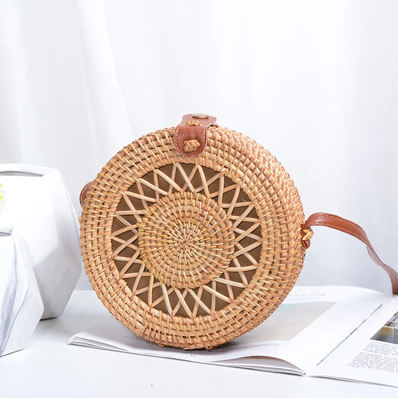 Fishnet buckle Женская сумка ручной работы из ротанга с пятиточечной звездой, искусственная кожа, с пряжкой, сумка через плечо, круглая богемная сумка, женские сумки - Цвет: Fishnet buckle