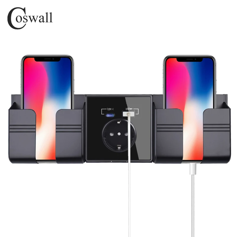 Розетка Coswall с интерфейсом Type-C настенная панель из поликарбоната/хрусталя