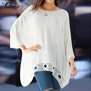 Женская Асимметричная блузка Celmia, повседневная ажурная блузка свободного покроя с рукавами, размера плюс, на лето, 2019