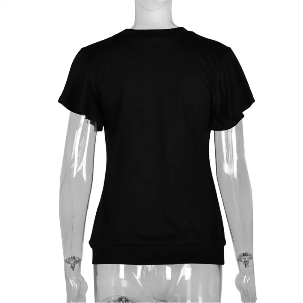 

Women T-Shirt Casual Summer Solid Color O Neck Ruffled Sleeve Cross Hem T-shirt Blouse Black S-XL Women Clothing