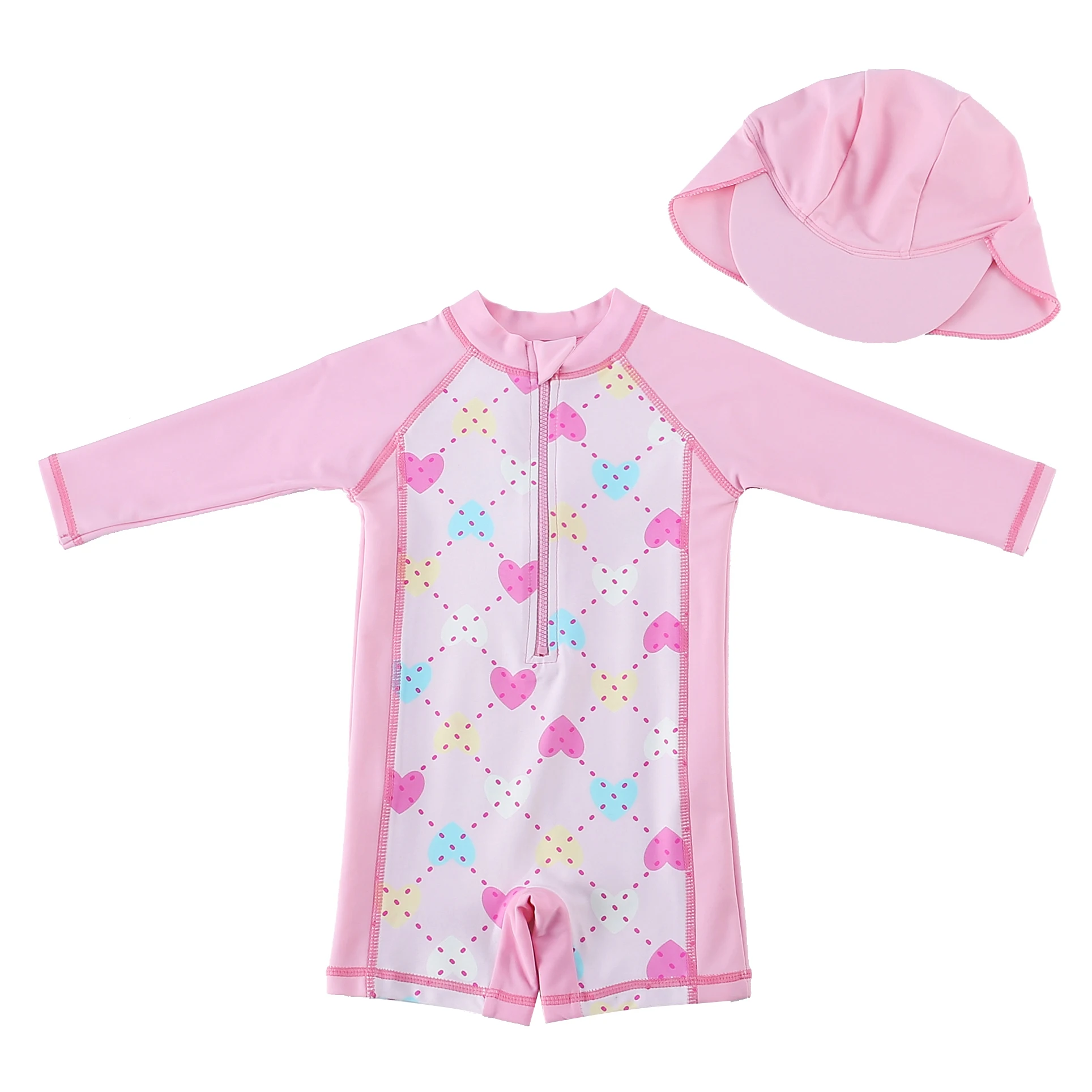 Wishere Kid's Swimsuit With Hat Nylon Baby Girl Swimwear Swimming Suit With Hat For Outdoor Sport