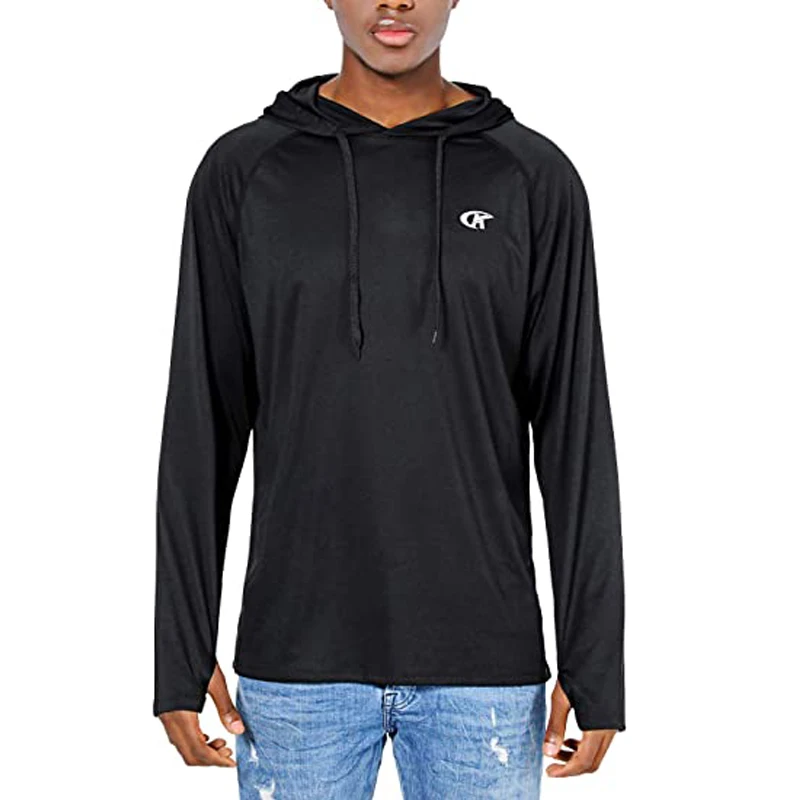 

Men's UPF 50+ Athletic Hoodie 100% Polyester Long Sleeve Workout Fishing UV Protection Breathable Quick-Dry Running Shirts US S