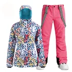 Новый модный Леопардовый женский зимний костюм одежда для сноуборда водонепроницаемые костюмы зимняя уличная лыжная куртка + комбинезон брюки для женщин