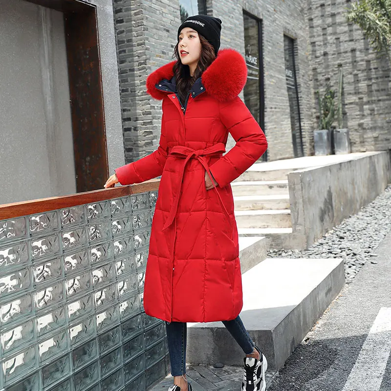 

Women Winter Fur Collar Hooded Long Jackets Ladies Thick Warm Parkas Female Cotton Padding Coats High Quality Windproof Outwear