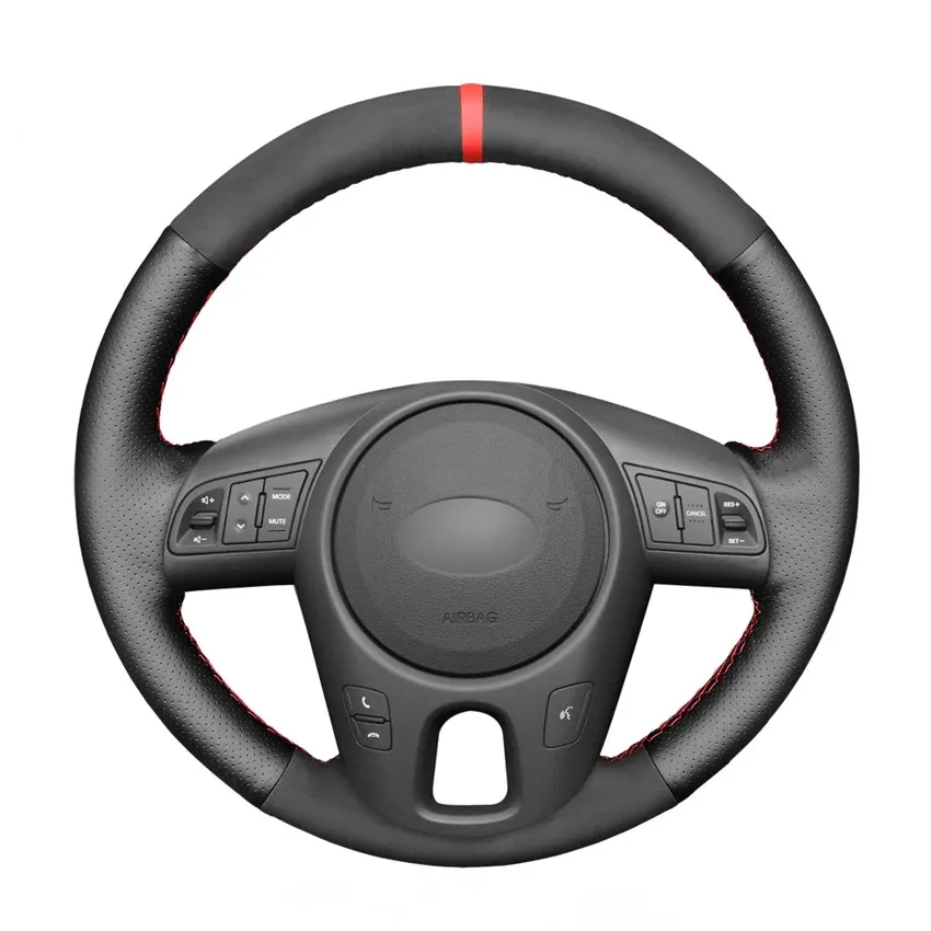 

Hand-stitched Black Leather Suede Custom Car Steering Wheel Cover for Kia Forte 2009-2014 Soul 2010-2013 Rio 2009-2011