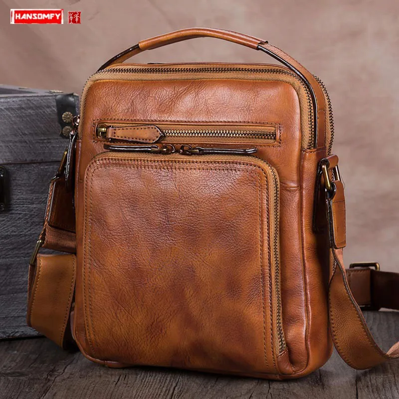 

Vintage Genuine Leather Men's Handbag Male Small Shoulder Messenger Bag Men Crossbody Bags First Layer Cowhide Bag