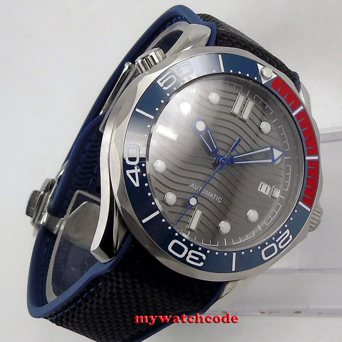 41 мм bliger стерильные серые волнистые циферблат сапфировое стекло синий красный