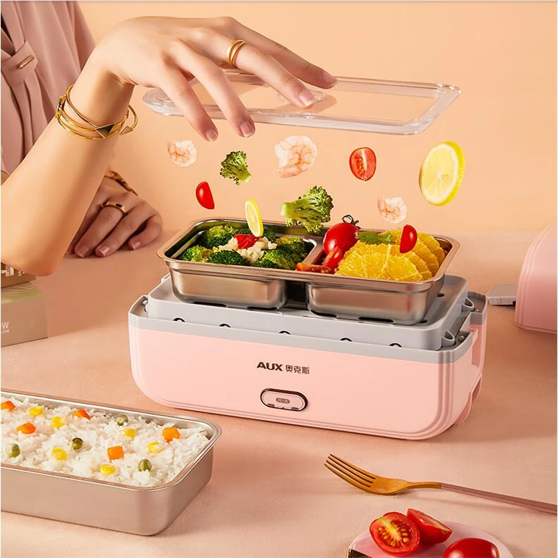 

220V 1L Mini 2 Layers Electric Rice Cooker Portable Office School Lunch Meals Heating Box Fast Heating Multi Cooker For Travel