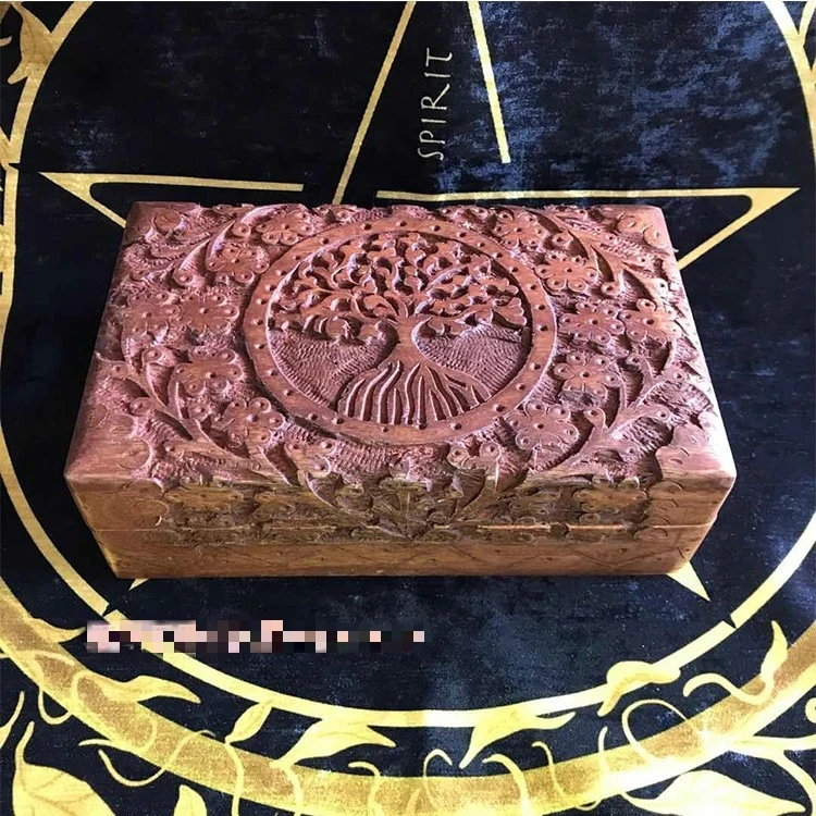 

New Indian Antique Walnut Wood Tree of Life Box Jewelry Box Hand-carved Jewelry Crystal Box Storage Box Tarot Storage Box Gift