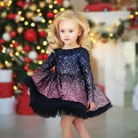 New Purple Sequins Baby Girls Dresses for Birthday Long Sleeve Gown Child Kids Clothes Party Gowns with Bow