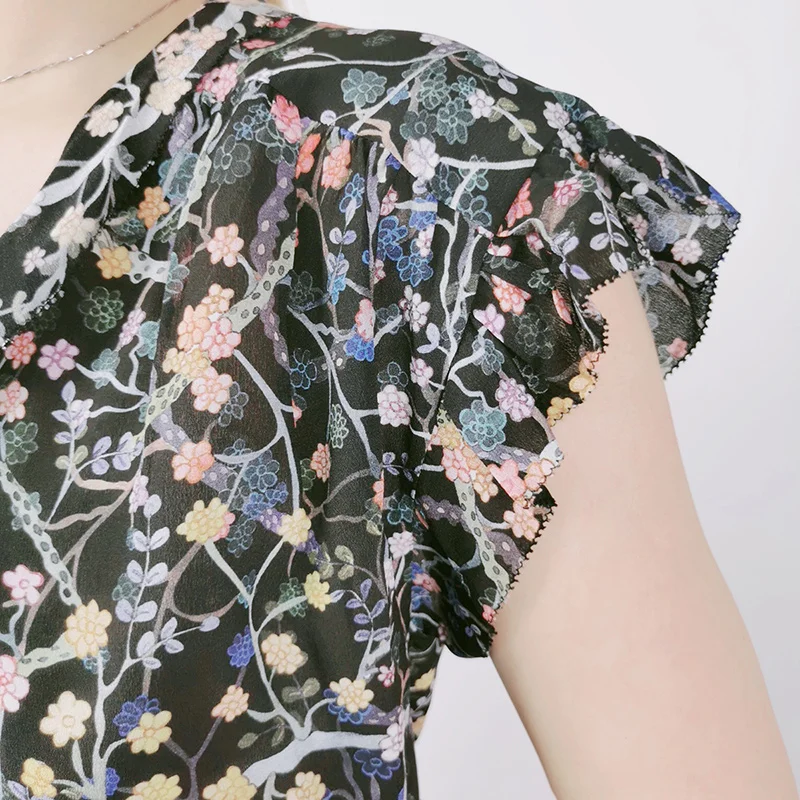 

POKWAI Women's Casual Style Silk Playsuits Floral Printed Short Sleeve Playsuits