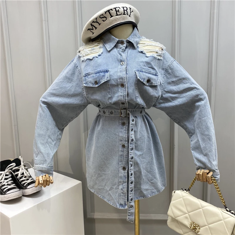 2020 ВИНТАЖНАЯ ДЖИНСОВАЯ КУРТКА с поясом Женская куртка передними металлическими