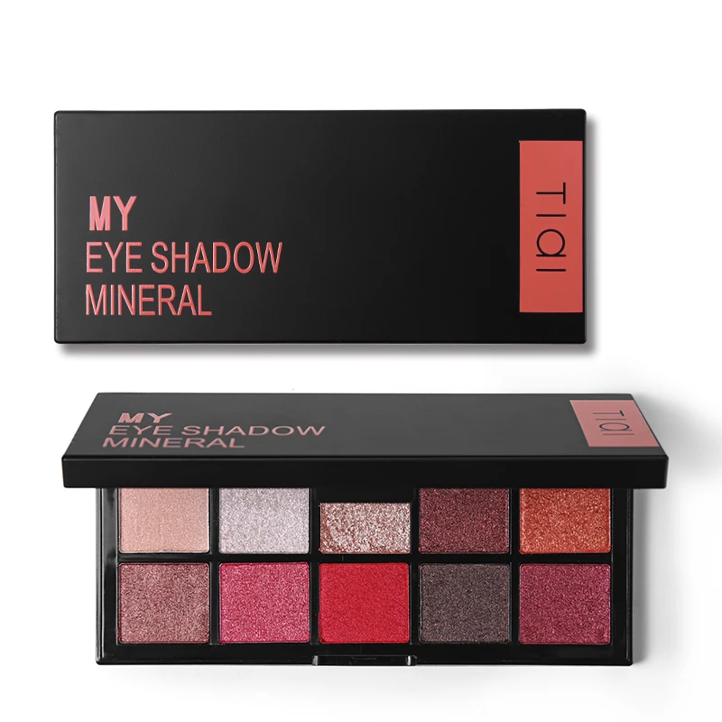 Тени для век TIAI 10 цветов атласные тени блестящие мерцающие натуральные красные