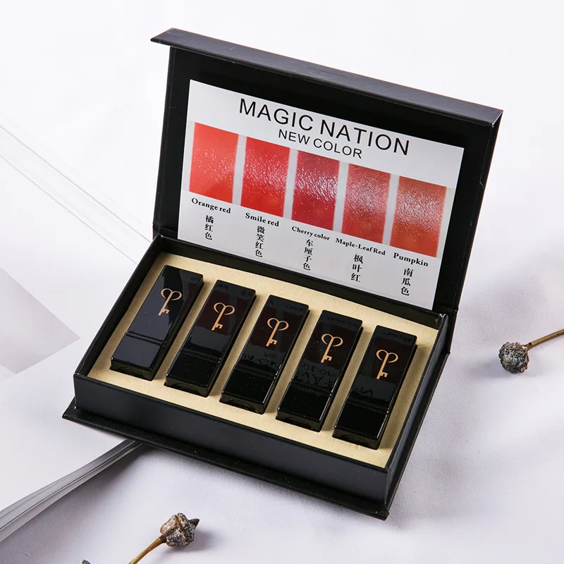 Luxury lipstick suit MAGIC NATION, роскошная губная помада, мини, 5 шт., туман, бархат, матовая губная помада, влагостойкая, стойкая губная помада, подарок для девочек - Цвет: Luxury lipstick suit