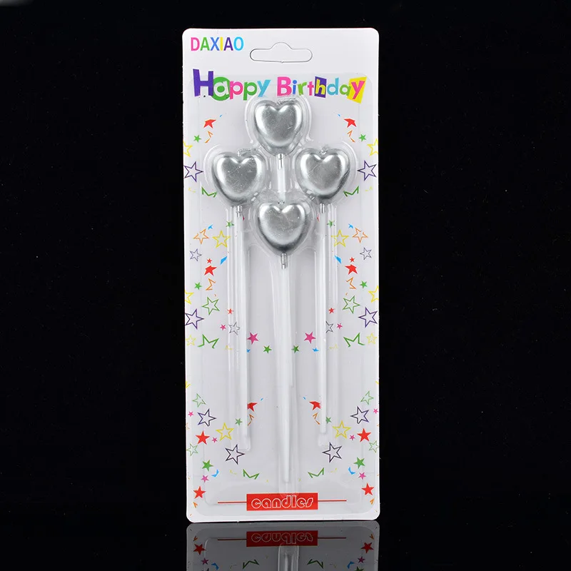 Silvery heart 1 комплект золотого и серебряного цвета с надписью «Happy Birthday», праздничный торт, праздничные принадлежности для дня рождения, милые свечки на день рождения для кухни, выпечка в подарок - Цвет: Silvery heart