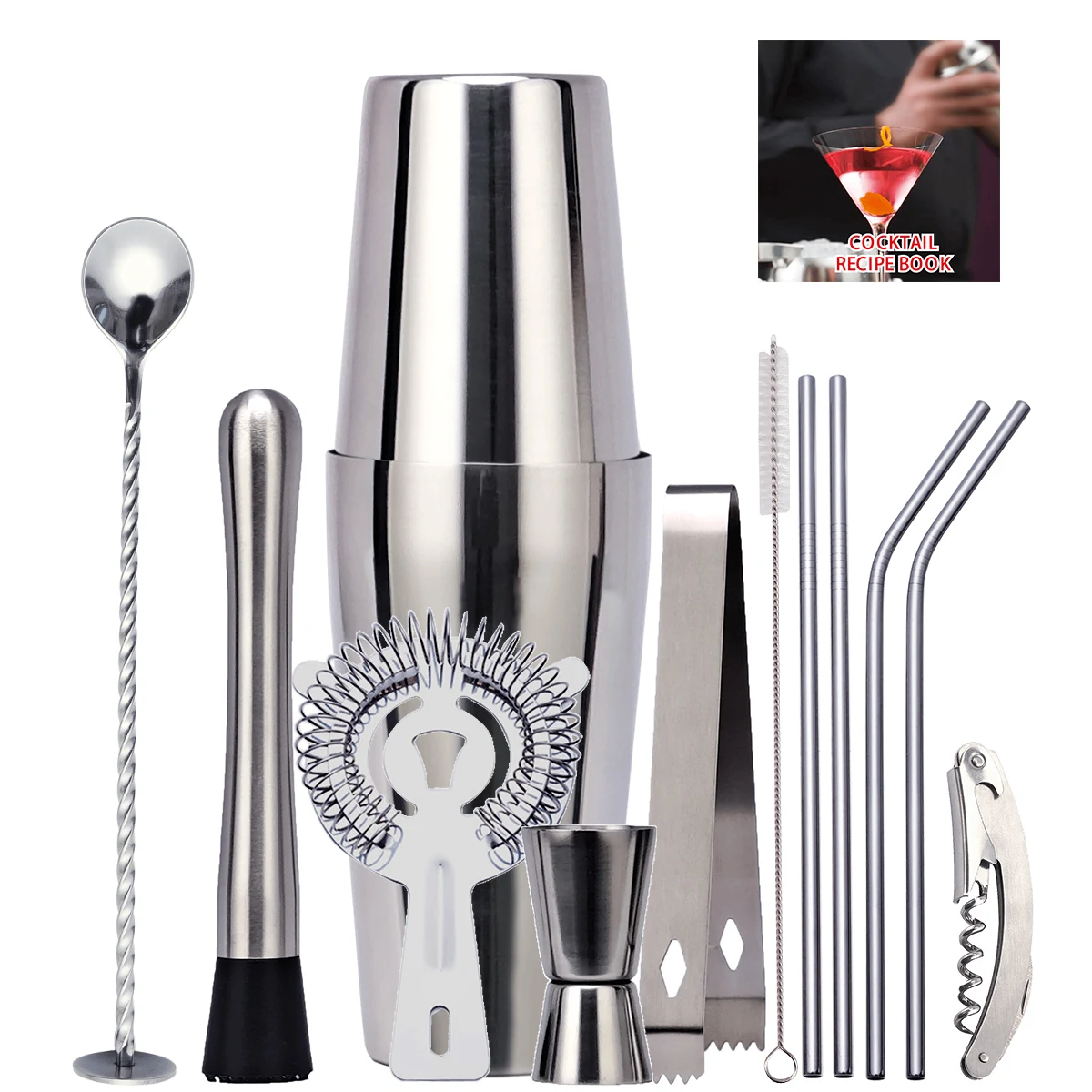 Bartender Kit, Boston Cocktail Shaker Set，  For Mixed Drinks Martini Home Bar Tools Stainless Steel, The Perfect Gift