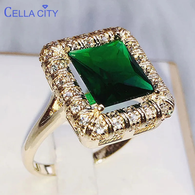 

Cellacity Vintage Luxury Geometry Emerald Ring for Women Rectangular Gemstone Silver 925 Jewelry Female Anniversary Gift Banquet