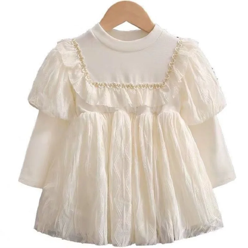 

Girls fashion princess style super fairy net yarn long-sleeved dress spring and autumn pleated skirt autumn dress