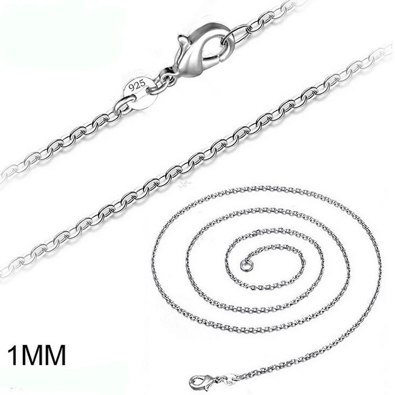 Цепочка с кулоном 1 мм ожерелье серебряным покрытием цепочка Ожерелье 925