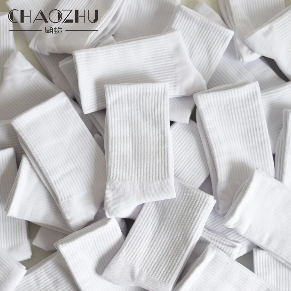 CHAOZHU Women Men Daily Basic Socks White Black Stretch Rib Socks Long Middles Length Spring Autumn Winter Cotton Casual Socks