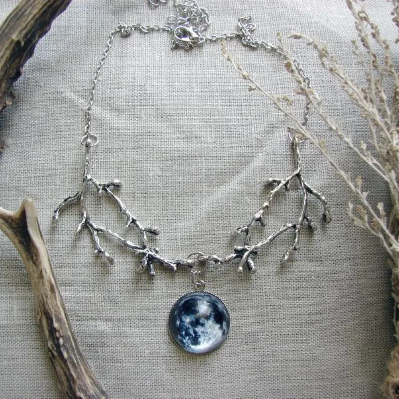 Винтажное готическое ожерелье ведьмы полнолуние Женские Ювелирные Кабошоны