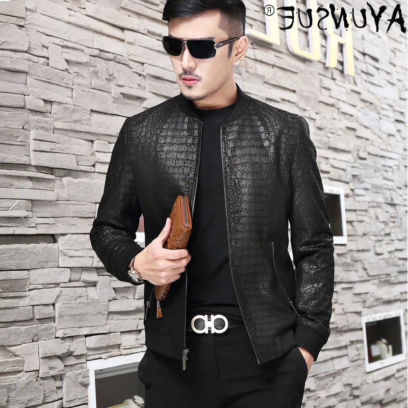 

Genuine Leather Spring Jacket Men Clothing Autumn Coat Men's Short Embossed Sheepskin Mens Jackets Hommes Veste LXR591