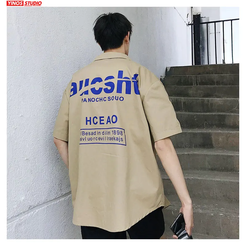 Дропшиппинг Твердые Харадзюку с коротким рукавом лацканы Рубашки мужские модные