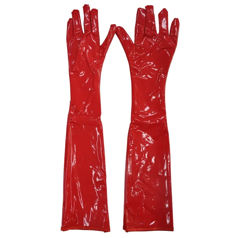 Сексуальная блестящая красная Черная Перчатка из ПВХ длинная перчатка женская