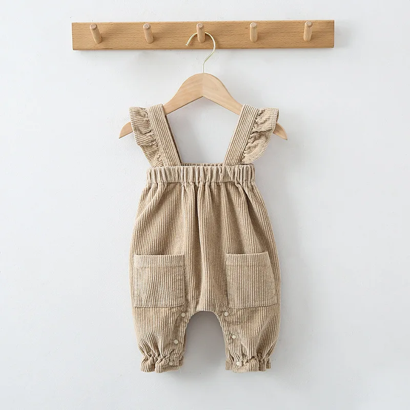 

Spring And Summer Newborn Jumpsuit Toddler Boy Solid Color Suspenders Snap Button With Pocket Cute Overalls Baby Unisex