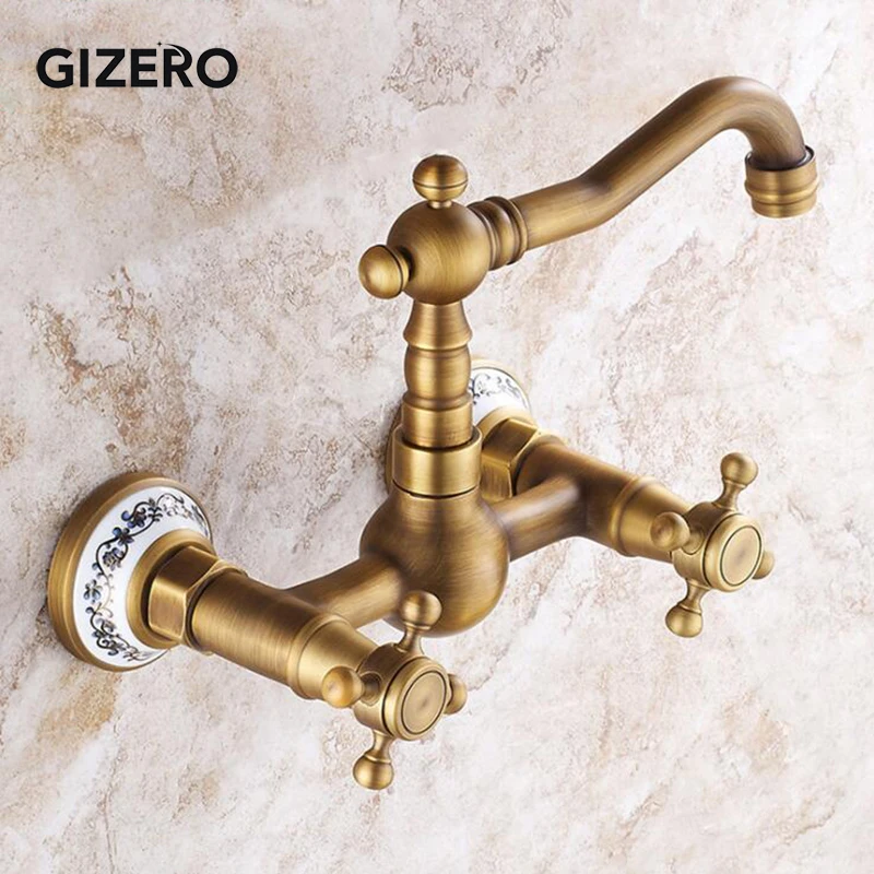 Античный медный смеситель с двойной ручкой и поворотным носиком смесители для