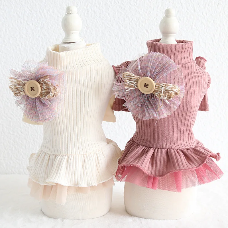 Новые Брендовые юбки для щенков осенне зимнее вязаное платье собак элегантная