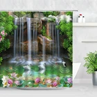 Занавеска для душа Водопад Lotus, декоративный коврик в ванную комнату с изображением лебедя, зеленых растений, воды, нескользящий коврик для туалета