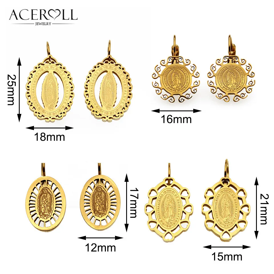 ACEROLL Женские круглые или овальные серьги Клипсы из нержавеющей стали с медалью