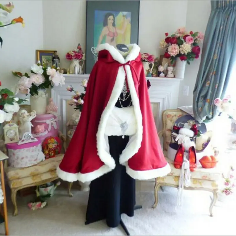 

1.2m Christmas Red Velvet Santa Claus Deluxe Cloak Cape with white Fluffy Trim