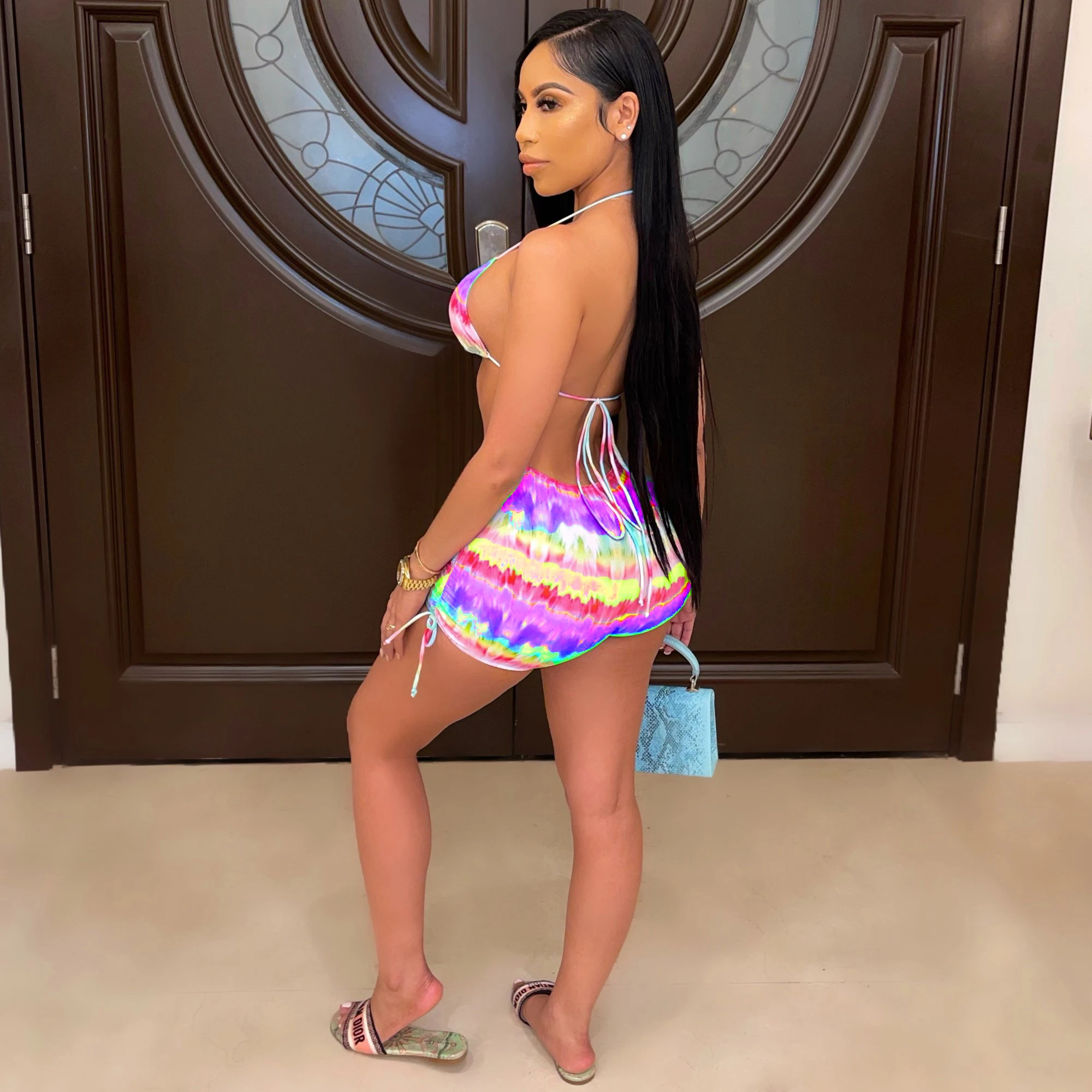 

2021 New sexy women Swimsuits Swimwear with short bottom Female Beachwear Bathing Suits Colorful Printed Bikinis