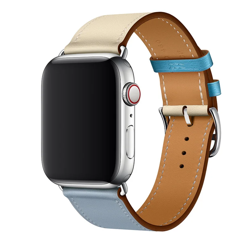 Lin Craie Bleu Одиночный тур Браслет для Apple watch 5 Группа 44 мм 40 мм iWatch Группа 42 мм 38 мм ремешок из натуральной кожи для Apple watch 4 3 2 1 44 40 - Цвет ремешка: Lin Craie Bleu