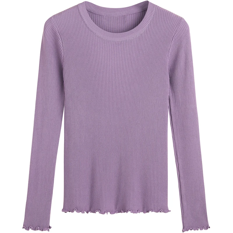 

Autumn and winter women's round neck sweater comfortable retro solid color long-sleeved temperament bottoming top