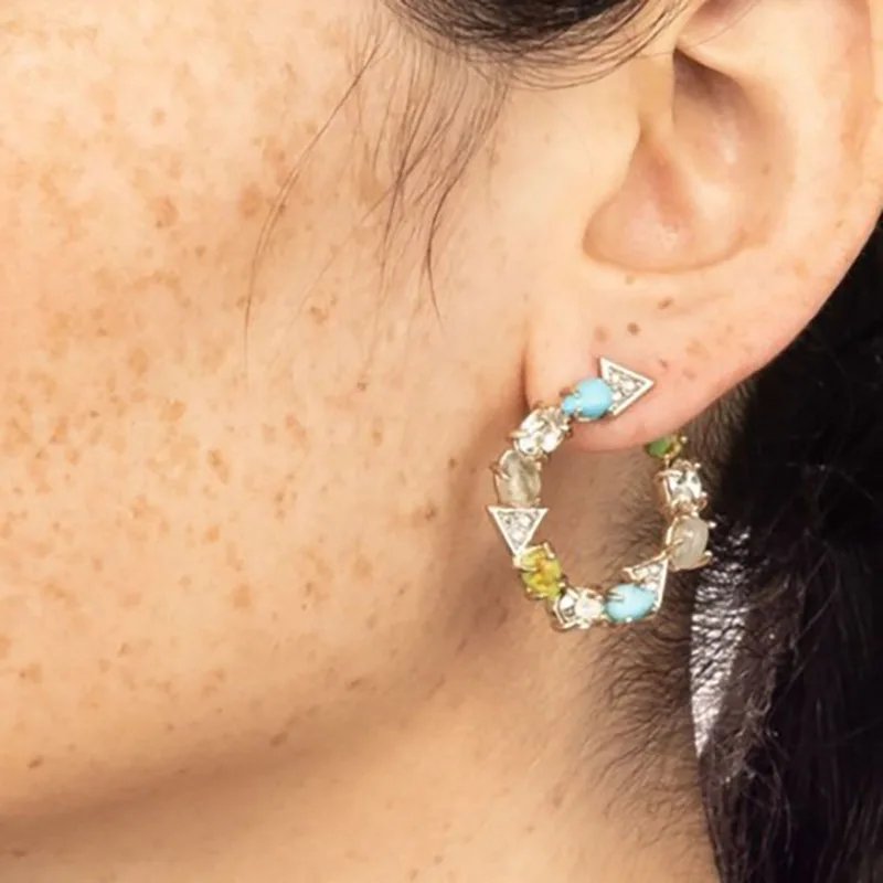 

Women semi precious stone earring hoop designer high quality fancy jewelry for ladies