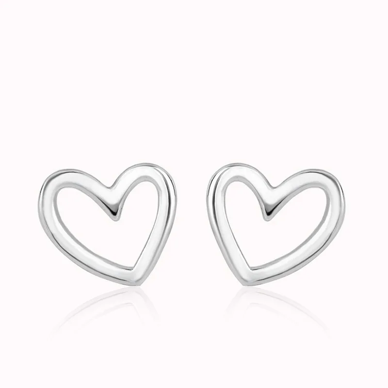 

925 Sterling Silver Heart Stud Earrings For Women Prevent Allergy Brincos pendientes mujer moda 2019 Brincos Hollow Design