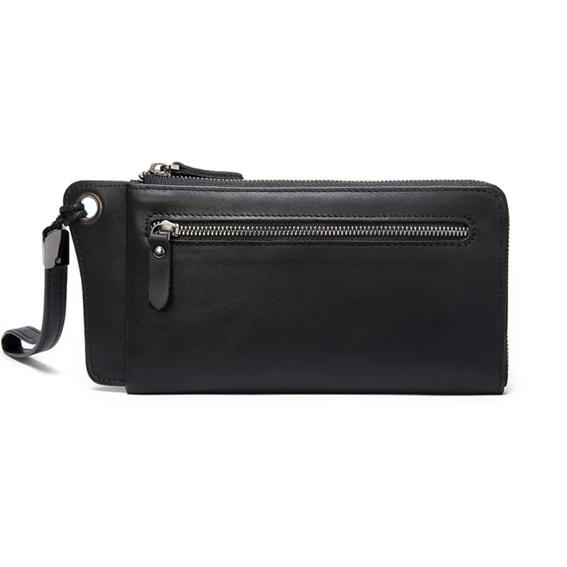 

New Men's Wallet Genuine Leather Business Card Holder Long Clutch Phone Bag Fashion Large Wallets for Men 2021 Coin Purse Black