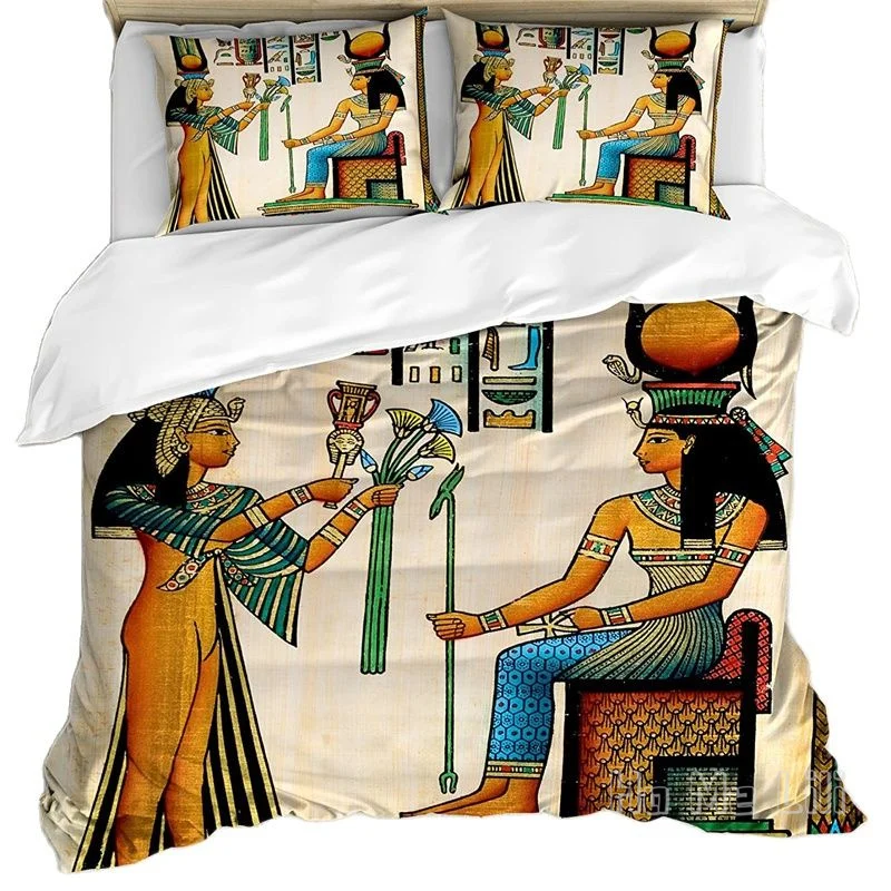 

Egyptian Print By Ho Me Lili Duvet Cover Old Papyrus Depicting Queen Nefertari Historical Empire Artwork Decorative Bedding Set