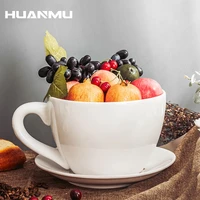 about 6 3l super big ceramic mug white cup with plate for tea coffee large breakfast milk personalise big cups fruit salad bowl