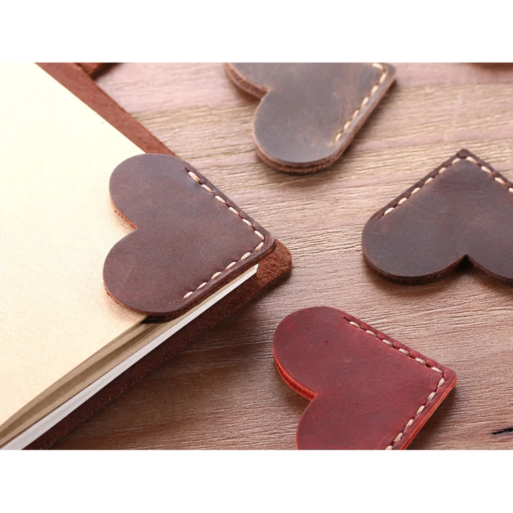 

3pcs Heart Shaped Creative Leather Page Marker Students Stationery Office School Supplies for Home Daily Use (Coffee +