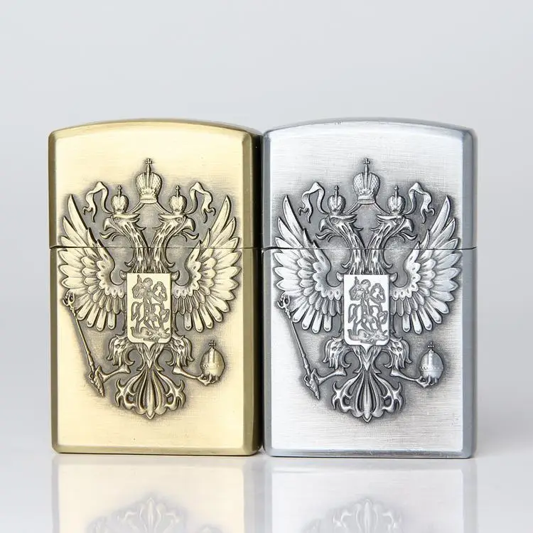 Русская двуглавая орла Национальная эмблема газовая зажигалка с дозаправкой сигарета Металл защищенный от ветра для курения зажигалка с абразивным кругом