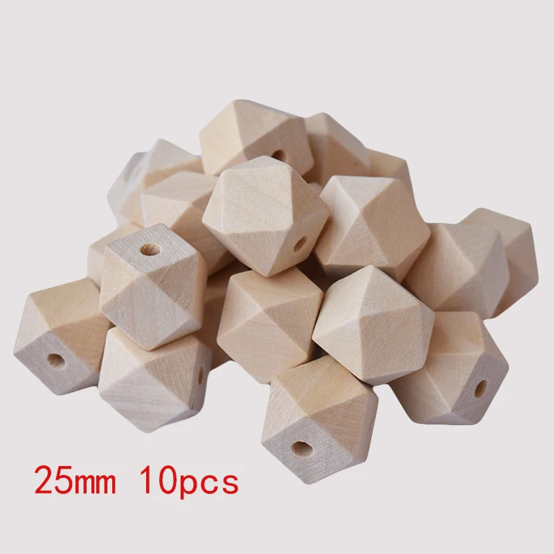 25mm 10pcs Высококачественный деревянный без финишной отделки бусы детское дерево Прорезыватель шестигранный Прорезыватель для ухода за ребенком игрушки Изготовление ювелирных изделий - Цвет: 25mm 10pcs