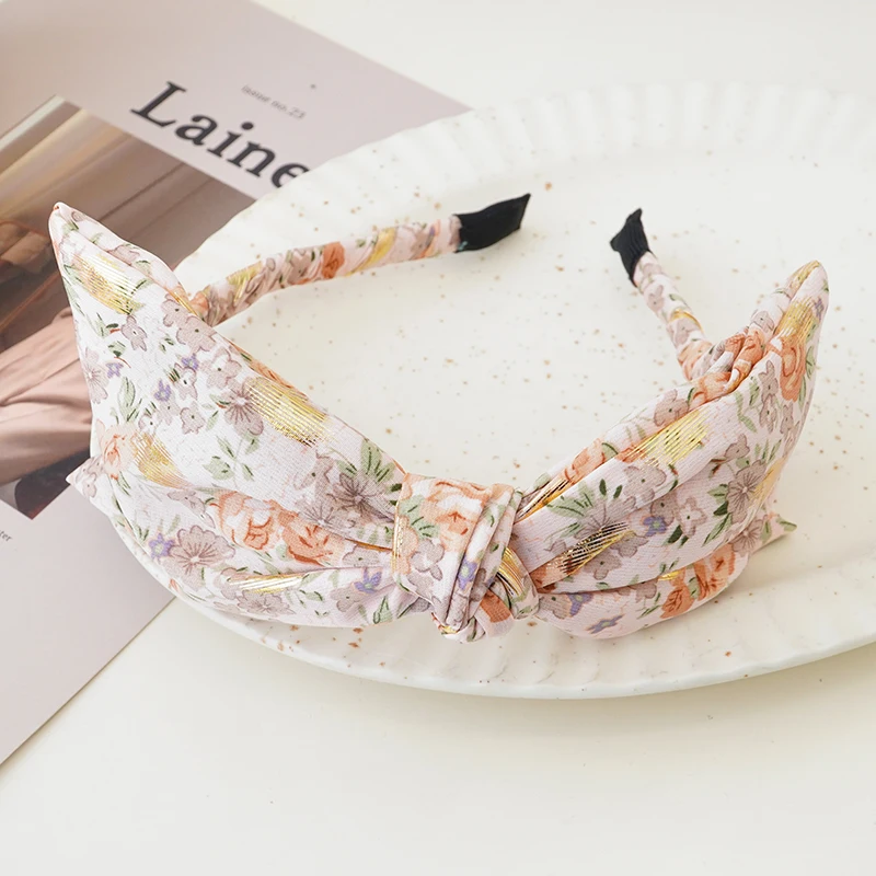 

Women Elegant Top Knot Headband Print Dot Hairbands Girls Striped Plaid Flower Hair Hoop Fashion Hair Accessories